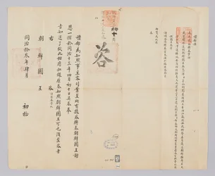 高宗11年（1874）4月10日に清礼部から朝鮮国王に送られてきた文書。昨年江蘇省から護送されてきた難民ムンジェファンなど21名を返し送ってくれたことに対して、朝鮮国王が送信感謝諮問を皇帝に申し上げたことを知らせる内容である