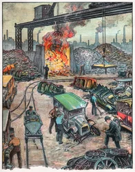 アメリカでの車の荷降ろし。 1924年（イラスト）