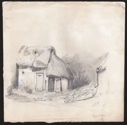 フランスの中心部にある茅葺きのコテージ。 約。 1830年（イラスト）
