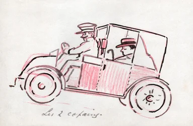 運転手付きの車。 1910年頃（絵）