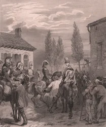 ベルギーに進駐するフランス軍（1831年8月） 陶器の紙にスチール彫刻