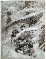 イタリアの観光客は、イタリアのアルプスで嵐に巻き込まれました。 1925年（イラスト）