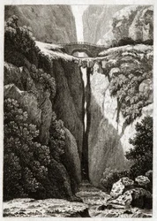 コロンビア、イコノンゾの自然橋。 約。 1840年（彫刻）