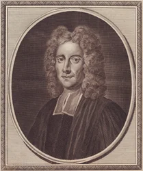 イギリスの哲学者サミュエル・クラーク（1675-1729）の肖像、ギブソンの絵画からジョン・ゴールダー（1729-1795）による銅版画