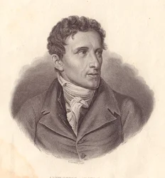 イタリアの彫刻家アントニオ・カノーヴァ（1757-1822）の肖像、ジュゼッペ・ボッシの絵画からA・ロカテッリによる銅版画