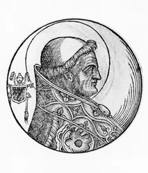 422年からカトリック教会の第43代教皇となった聖セレスティヌス1世（432年没）の肖像、エングレーヴィング