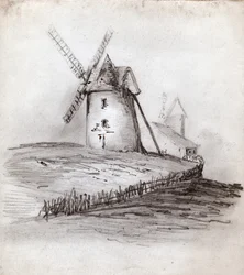フランス、ノルマンディーの風車。 1830年頃（イラスト）