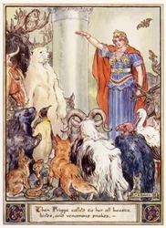 それからフリガは彼女にすべての獣、鳥、毒ヘビを呼びました