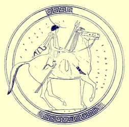 馬に乗った少年、JEハリソンとDSマッコールによるギリシャの花瓶の絵画のイラスト、1894年発行（デジタル化された画像）