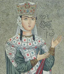 タマール女王（1184-1213）と彼女の父親であるグリグリ3世（1156-1184）を描いたフレスコ画の詳細