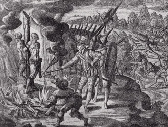 スペイン人の復讐、アヨラスの死、パブGottfrieds Historia Antipodumから。 1655年、河岸プレートのロマンス、Vol。私、WHケーベル作、1914年