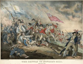 1775年6月17日、アルフレッドホフィ（c.1790-1860）によって刻まれたバンカーズヒルの戦い、パブ。 1786年（手描きの彫刻）