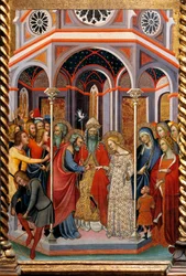 バルトロ・ディ・フレディ（1330-1410）の「聖母の物語」を描いた祭壇画の細部「聖母の結婚」。