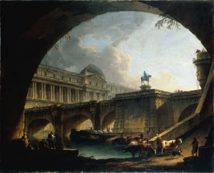 フランス語: Caprice architectural : un palais inspiré du Louvre et le Pont-Neuf s
