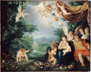 フランス語：Le Repos de la Sainte Famille pendant la fuite en Égypte（エジプトへの飛行中、休息する聖家族）