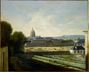 フランス語：1750年頃、ルイ15世広場が建設される前のチュイルリー橋に面した海辺の広場と遊歩道、現在の1区。