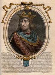 サン・ルイの肖像 (Saint-Louis, Louis IX (1214-1270)) - フランス王サン・ルイ9世 (1214-1270) - パリの「ファラモンからルイ14世までのフランスの全王のLes Augustes Representations」からのエングレーヴィング。