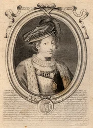 フランス王フランソワ2世（1544-1560）の肖像 - フランソワ（フランシス）2世（1544-60） - パリの「ファラモンからルイ14世までのフランスの各王の8月の肖像」からのエングレーヴィング