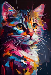 抽象的なかわいい猫の絵筆のストローク、ウォールアート｜オンデマンド印刷