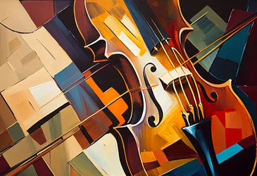 抽象的なバイオリンの絵、音楽キャンバス、壁 オンデマンドでアートプリント