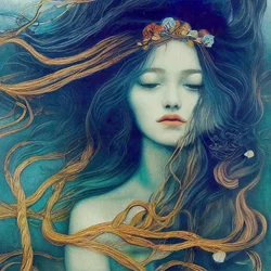 風に舞う髪の抽象的な美しい少女, キャンバス プリント