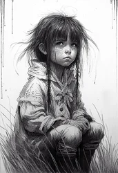 無邪気な子供の女の子, 似顔絵, アートプリント