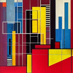 ボストン市街の眺め、抽象的でカラフルなキャンバス、壁 アートプリント オンデマンド