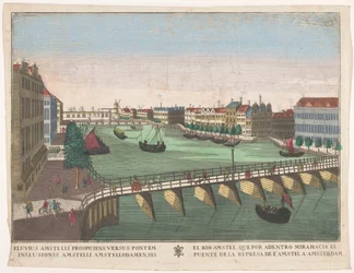 アムステルダムの Blauwbrug と Hogesluis の間の Binnen-Amstel の眺め El rio Amstel, que por adentro mirahacia el puente de la represa de l
