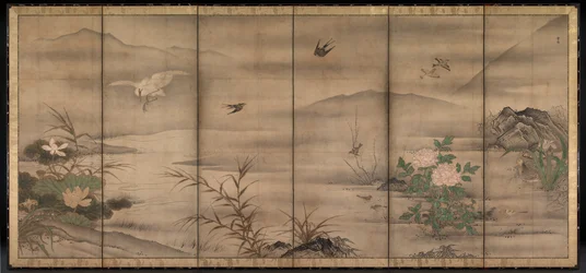 四季折々の風景の中の鳥と花