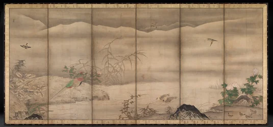 四季折々の風景の中の鳥と花