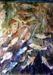 Fish Rising, 2018（キャンバスに油彩）
