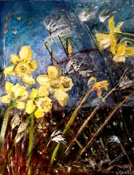 wild daffodils, 2018（キャンバスボードに油彩）