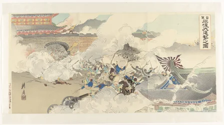 平壌での日本軍の激しい攻撃の描写 日軍平城大進撃の図
