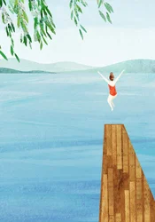 夏の湖での飛び込み