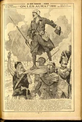 アジェンダ・ブヴァード・デュ・ボン・マルシェ1917 - ジョブ（ジャック・マリー（Jacques-Marie）ガストン・オンフレー・アンド・ブレヴィル）（1858-1931）のイラスト。いただきます!1916年-14年-18年戦争、医療、医学、健康、制服、主な戦闘、甲冑-兵士、ガリア人-歴史的M