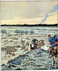 戦艦？もうありません！」。1870年の重任で知られるライショフェンの戦いで、援軍を要求する将校に対する将軍の返答。tのジョブ（ジャック・マリー・ガストン・オンフレー・アンド・ブレヴィル）（Jacques-Marie）（1858-1931）のイラスト。