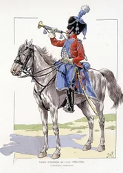 1804年から1814年までのリヨンの近衛兵、トランペット騎兵-「フランスの一座の色」に掲載されている、ジョブのイラスト