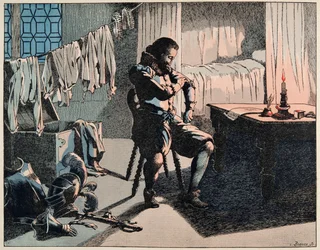 Jacques Marie Gaston Onfray de Breville dit JOB (1858-1931)が挿絵を描いた書籍「Le bon roy Henri」の挿絵。1589年、アンリはフランスの王になったが、お金はなかった - 個人蔵