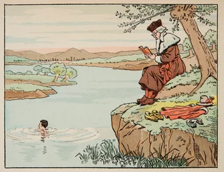 Jacques Marie Gaston Onfray de Breville dit JOB (1858-1931)が描いた「Le bon roy Henri」から引用したイラスト。16世紀の教育：水泳 - 個人蔵