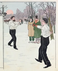 Jacques Marie Gaston Onfray de Breville dit JOB (1858 - 1931); "Les epees de France "の挿絵：1894年の決闘；Coll, Part.