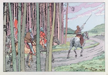 Jacques Marie Gaston Onfray de Breville dit JOB (1858 - 1931); "Les epees de France "からのイラスト。1429年、兵を率いたジョーン・オブ・アーク; Coll, Part.