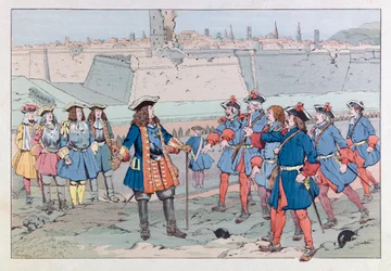 Jacques Marie Gaston Onfray de Breville dit JOB (1858 - 1931); イラストは "Les epees de France "から引用しています。Le marechal de Villarsは8月27日にDouaiの街を占拠した。