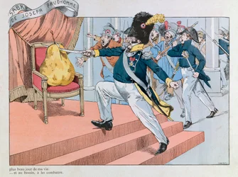 Jacques Marie Gaston Onfray de Breville dit JOB (1858 - 1931); イラストは書籍「Les epees de France」から引用。Louis philippe chasse du trone (Joseph Prudhomme