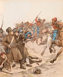 Jacques Marie Gaston Onfroy de Breville dit JOB (1858-1931) - ナポレオン時代のフランス軍、愛称はMarie Louise、1815年にコサックと戦った時の写真、Private Collection。