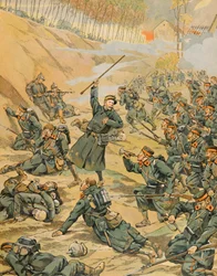 Jacques Marie Gaston Onfroy de Breville dit JOB (1858-1931) - ベルギーの歴史。1914年のイザーの戦いにおける歩兵によるショールバッケ・テルヴェートループの防衛戦、個人蔵