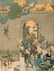 Jacques Marie Gaston Onfroy de Breville dit JOB (1858-1931) - ベルギーの歴史。シャルル・ザ・テメラリー（1433-1477）、シャロレ伯爵、1466年8月25日、ディナンの街を襲撃し燃やす、個人蔵