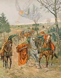 ジャック・マリー・ガストン・オンフロワ・ド・ブレヴィル、通称ジョブ（1858-1931）- ベルギーの歴史：リエージュの公子司教、ルーヴェンの聖アルベール（ca. 1166-1192）が、1192年にランスで皇帝ハインリヒ6世の手下に暗殺される。個人蔵