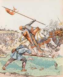 Jacques Marie Gaston Onfroy de Breville dit JOB (1858-1931) - Le reaper de Bouvines (1214年のブービンズの戦いに参加した農民), コレクション・プライヴェート