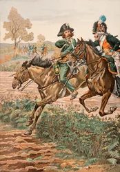 Jacques Marie Gaston Onfroy de Breville dit JOB (1858-1931) - フランス軍の常時着用する服装。ゲルマニウム軍団の馬に乗ったキャバリア・ヴェンデンとピッケル（またはピコニエ）（1793年）、プライベート・コレクション