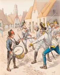 Jacques Marie Gaston Onfroy de Breville dit JOB (1858-1931) - 1793年のWattigniesの小太鼓（戦闘中にオーストリア軍の打撃を受けて落下したドラム Stroh (Strauh)）、Private Collection